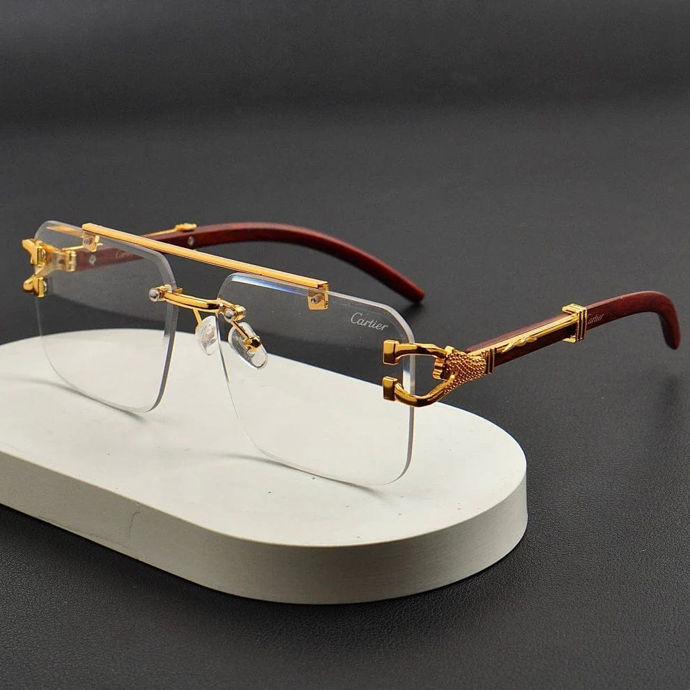 Luxury Rimless Square Blue Light Glasses for Men & Women | Premium Gold Frame