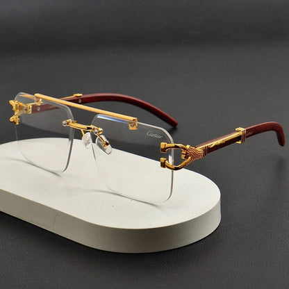 Luxury Rimless Square Blue Light Glasses for Men & Women | Premium Gold Frame