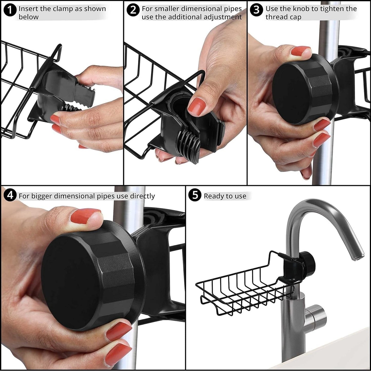 Sponge Holder for Kitchen Stainless Steel Faucet Rack Adjustable Sink Caddy Organizer Soap Drainer Bathroom Accessories
