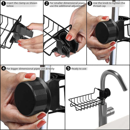 Sponge Holder for Kitchen Stainless Steel Faucet Rack Adjustable Sink Caddy Organizer Soap Drainer Bathroom Accessories